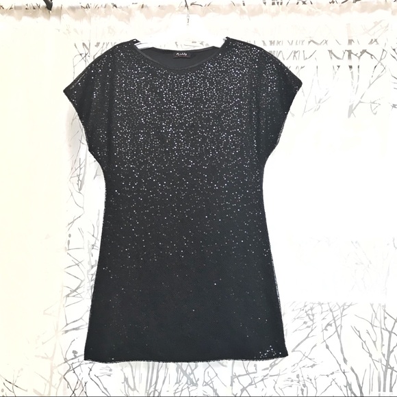 kitty Dresses & Skirts - All Black sparkly sparkling sequin cap sleeve scoop neck fit & flare mini dress